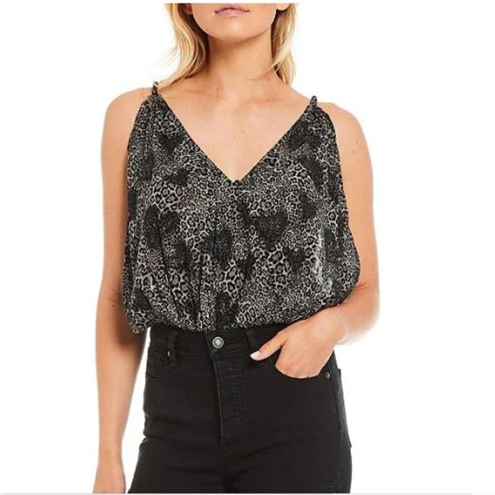 Free People bodysuit leopard  Siren Song Wrap Surplice V-Neck Sleeveless XS NWT